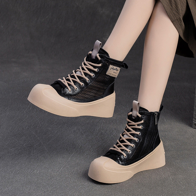 Women Breathable Mesh Leather Casual Platform Boots-RAIIFY