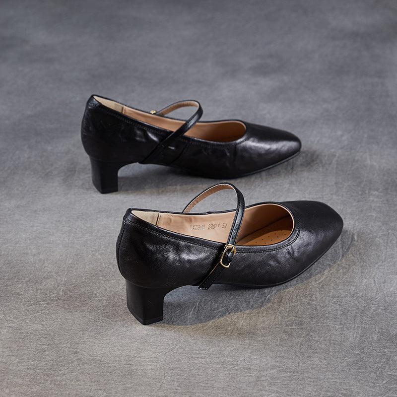 Women Minimalism Sheepskin Leather Buckle Pumps-RAIIFY
