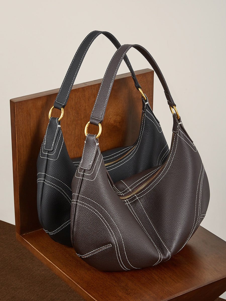 Women's Top-Grain Leather Hobo Shoulder Crossbody Bag-RAIIFY