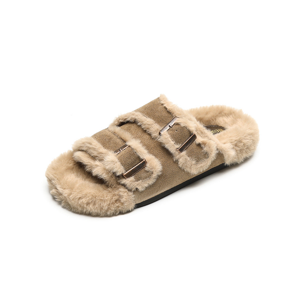 Women Winter Open Toe Bedroom Fur Slides-RAIIFY