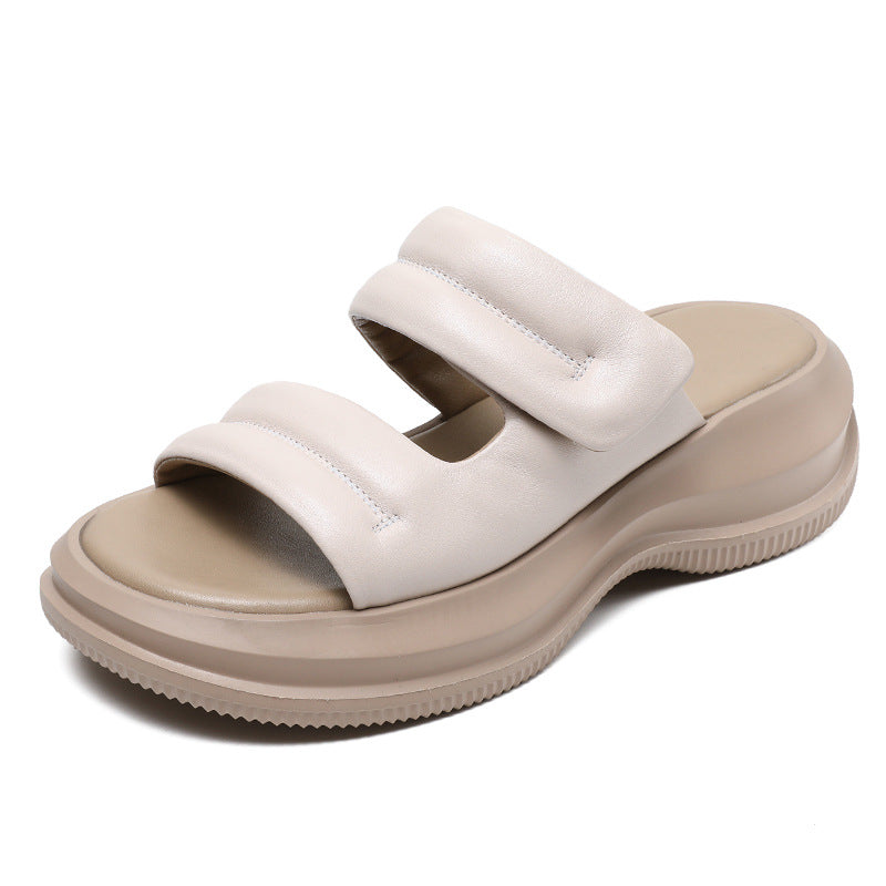 Women Minimalist Soft Leather Casual Summer Slides-RAIIFY