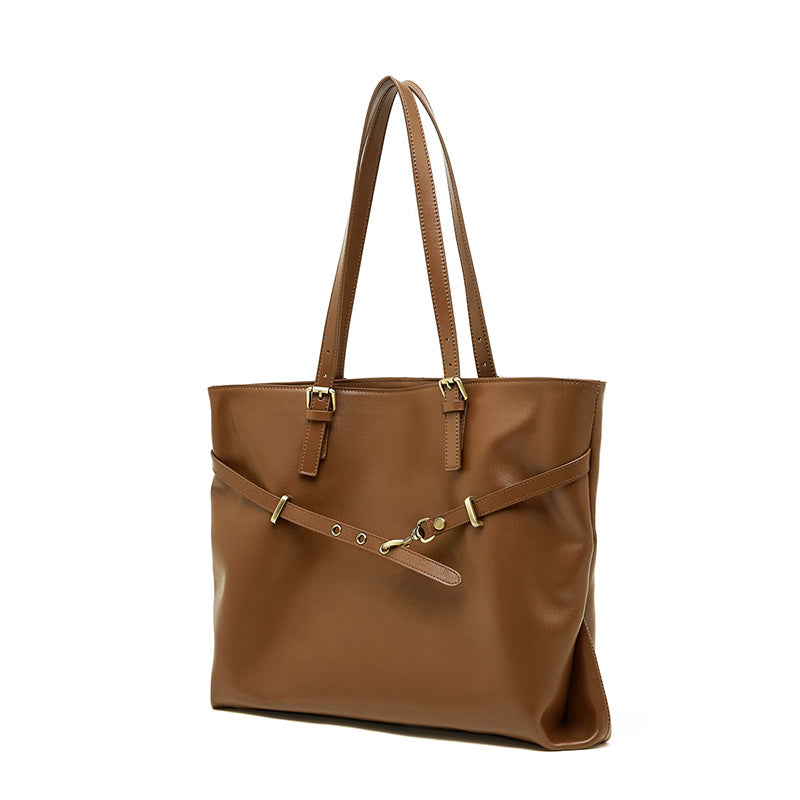 Women's Retro Plain Leather Shoulder Tote Bag-RAIIFY
