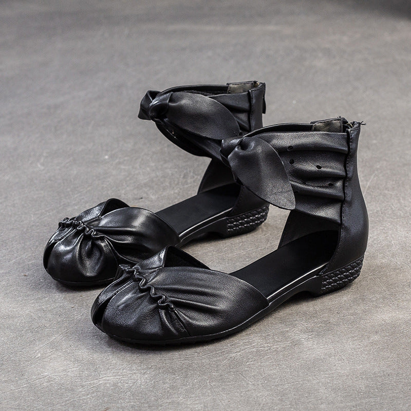 Women's Plain Leather High Top Round Toe Casual Sandals-RAIIFY