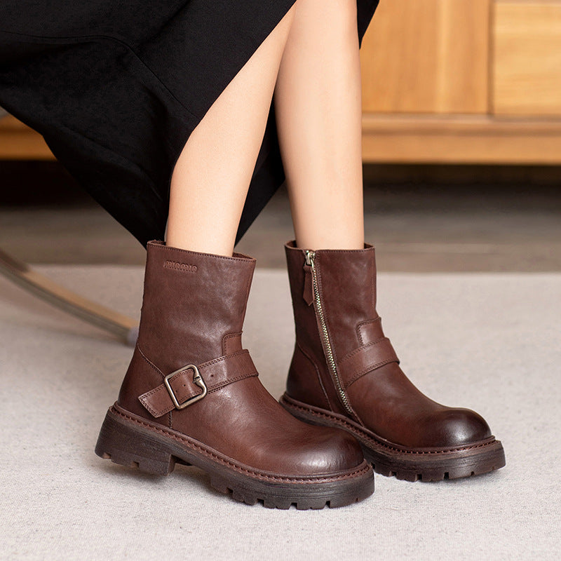 Women Vintage Leather Casual Ankle Boots-RAIIFY