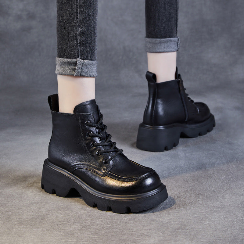 Women's Vintage Leather Casual Platform Ankle Boots-RAIIFY