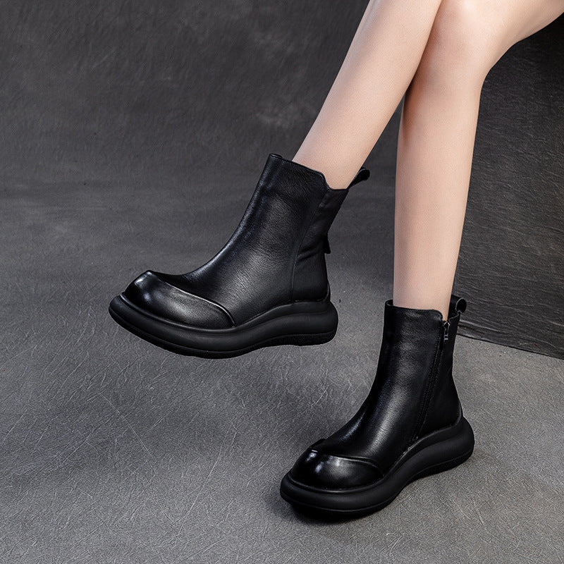 Women Minimalism Leather Casual Ankle Boots-RAIIFY