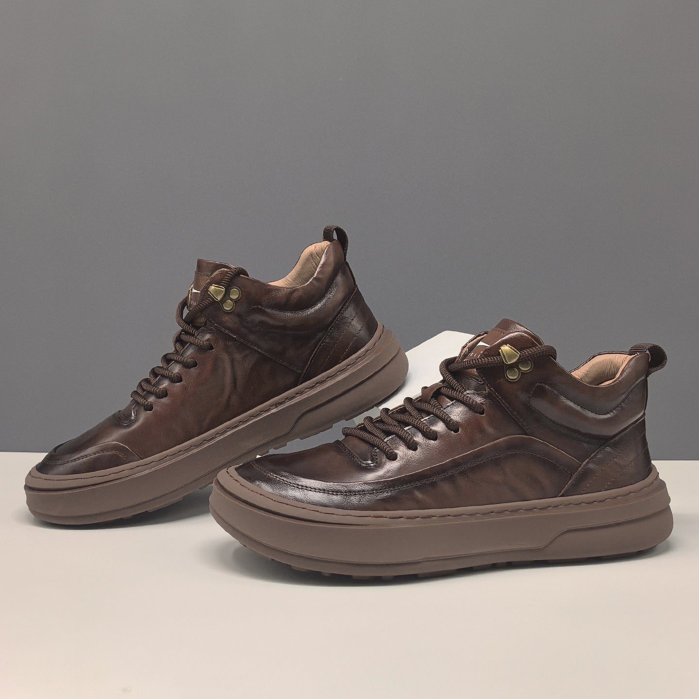 Men's Plain Quilted Leather High Top Casual Shoes-RAIIFY