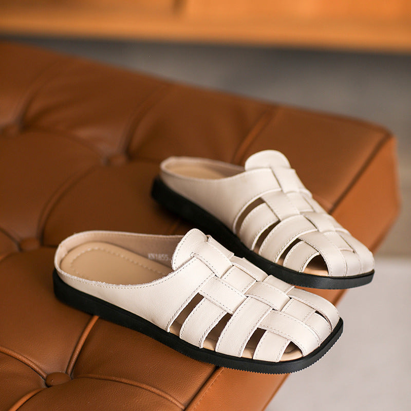 Women Summer Platied Leather Casual Slides-RAIIFY