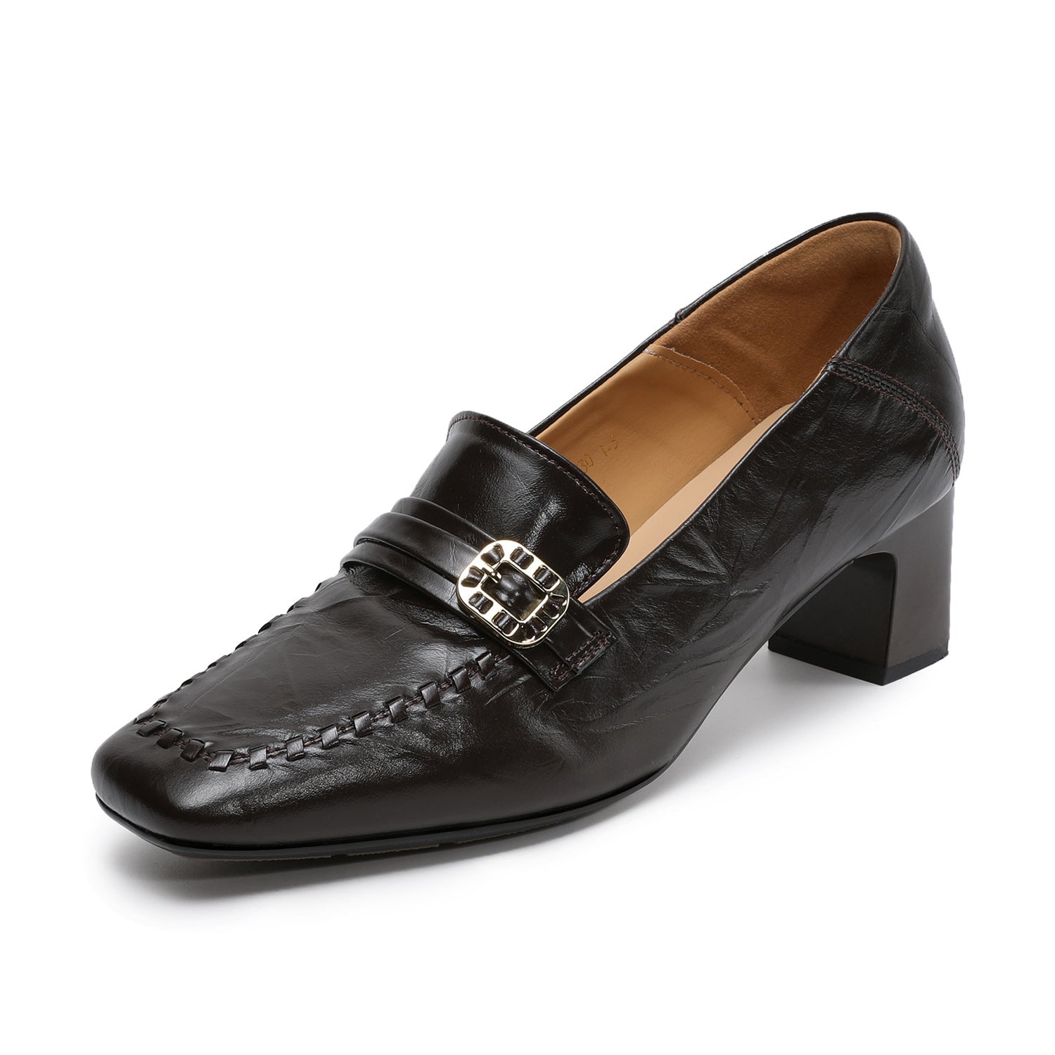 Women's Vintage Leather Block Heel Loafers-RAIIFY