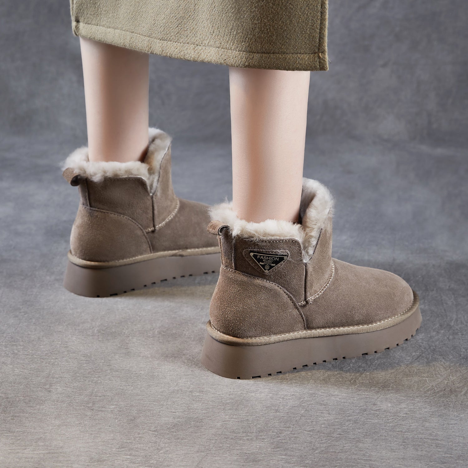Women's Minimalist Plain Suede Slip-on Snow Boots-RAIIFY