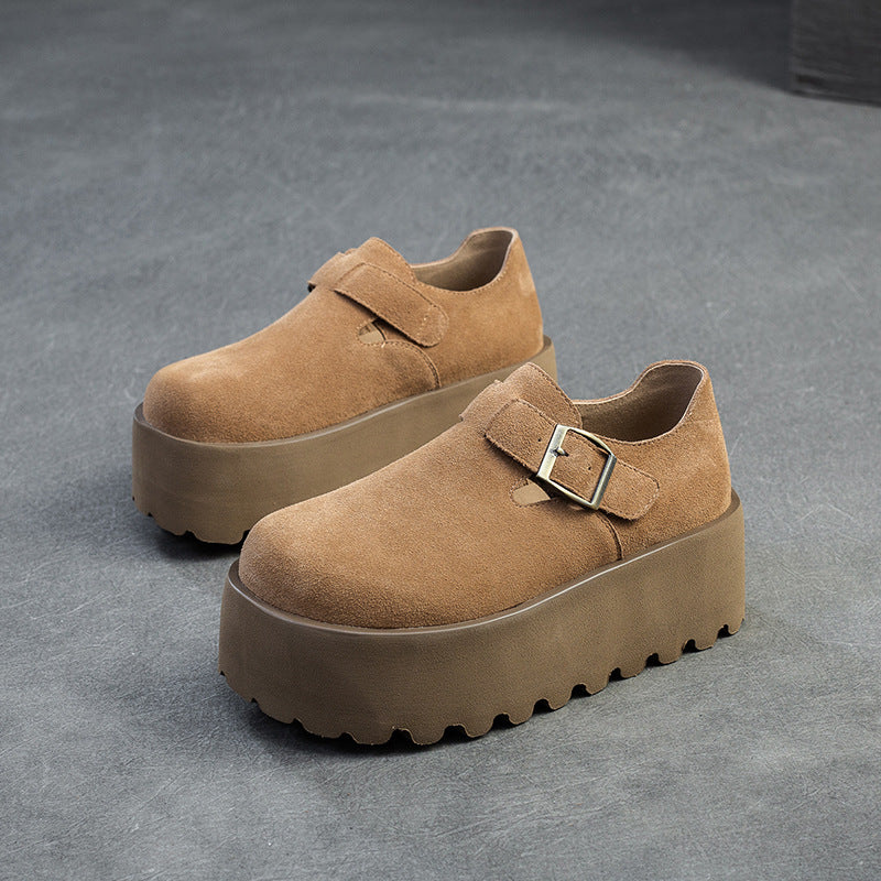 Women Retro Suede Lug Sole Chunky Platform Shoes-RAIIFY