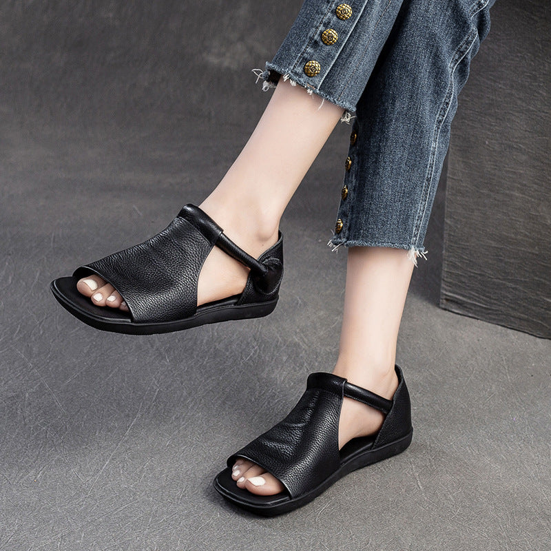 Women Minimalist Leather Flat Casual Sandals-RAIIFY