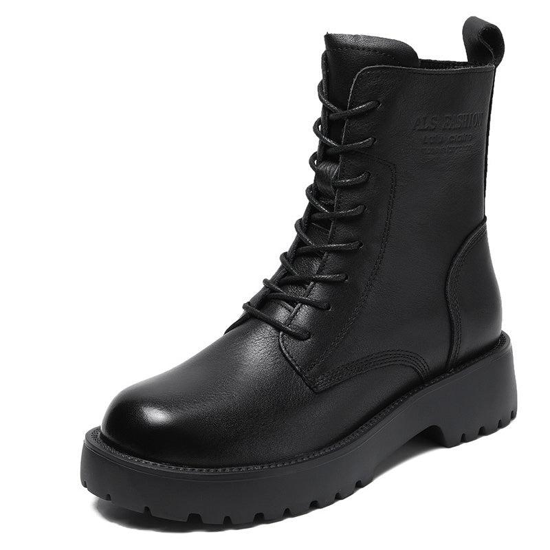 Women Retro Fashion Leather Combat Boots-RAIIFY