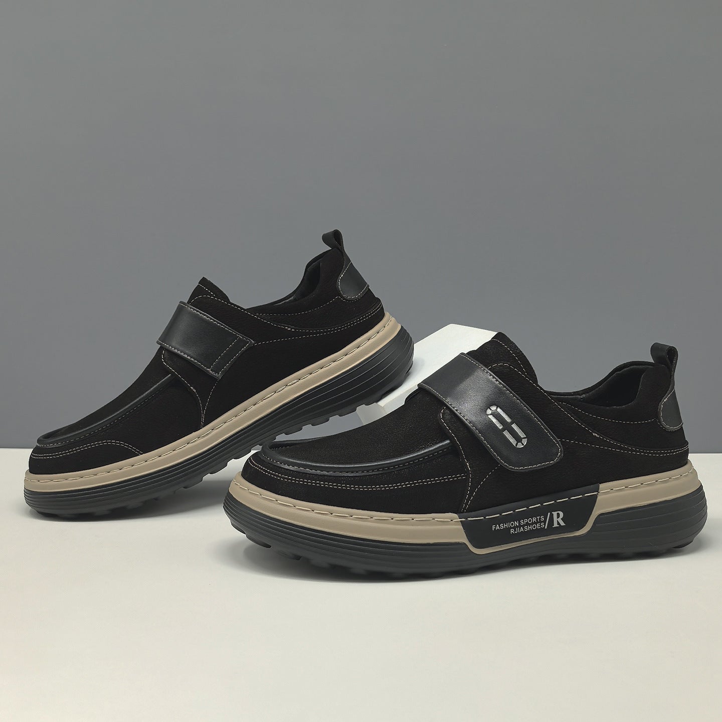 Men's Minimalist Plain Leather Velcro Tape Casual Shoes-RAIIFY