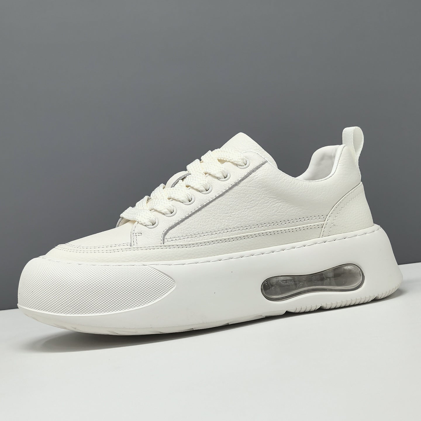 Men's Minimalist Plain Leather Platform Casual Sneakers-RAIIFY
