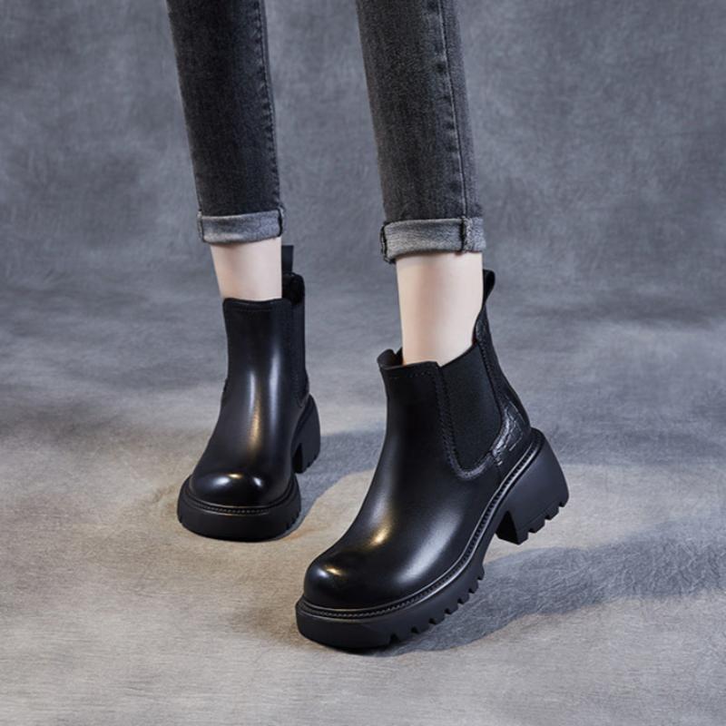 Women Retro Leather Casual Platform Ankle Boots-RAIIFY