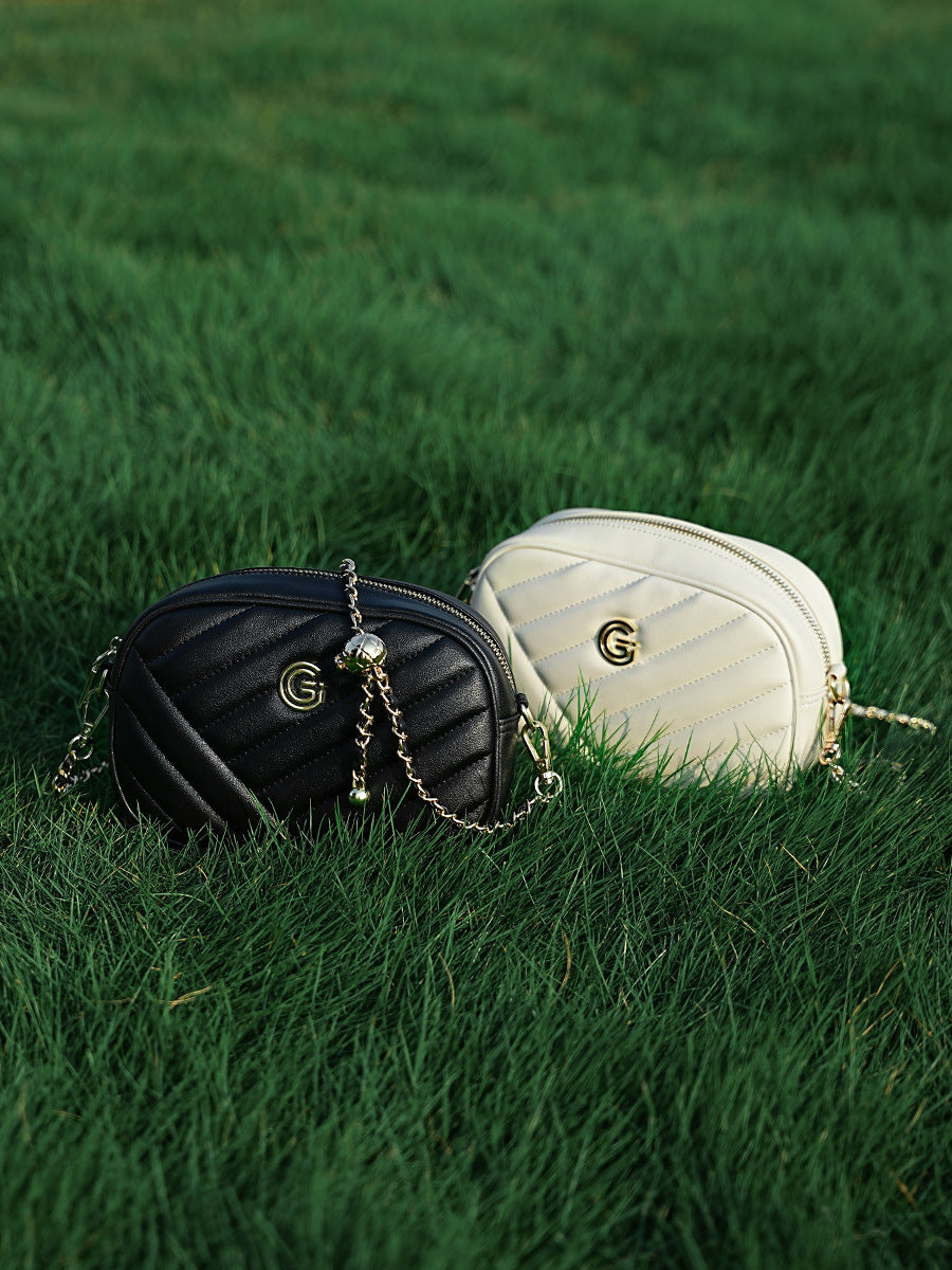 Women's Plain Quilted Leather Chain Crossbody Bag-RAIIFY