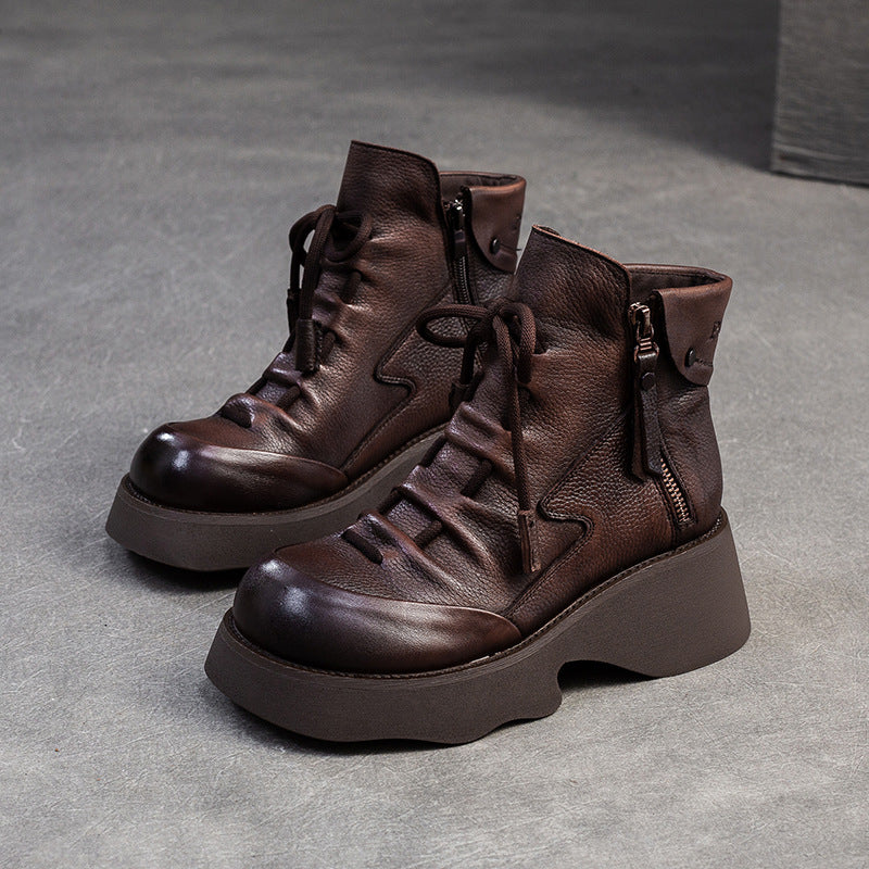 Women Handmade Leather Casual Platform Boots-RAIIFY