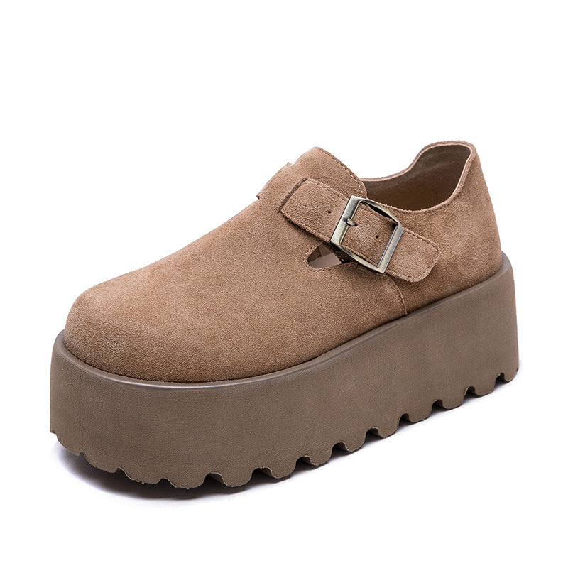 Women Retro Suede Lug Sole Chunky Platform Shoes-RAIIFY