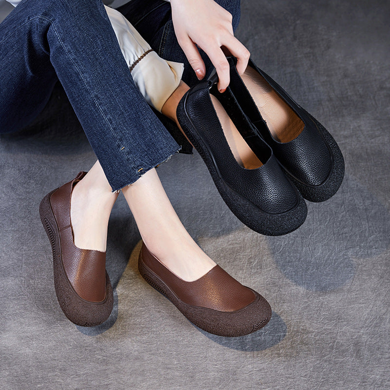 Women Vintage Soft Leather Casual Flats-RAIIFY