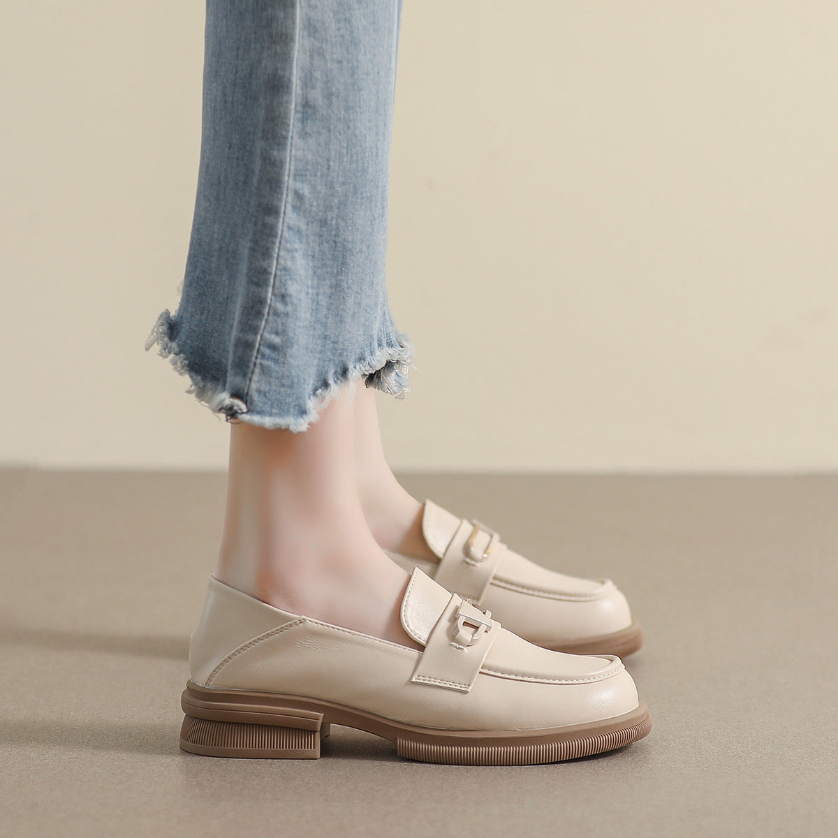 Women Soft Leather Minimalism Thick Soled Loafers-RAIIFY