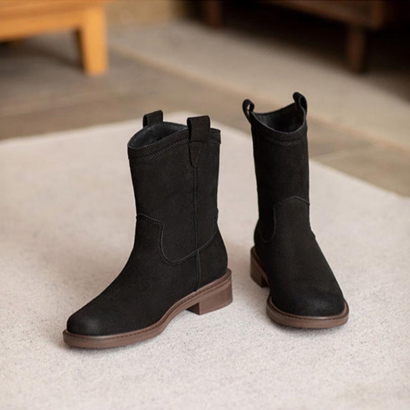 Women Solid Suede Retro Casual Boots-RAIIFY