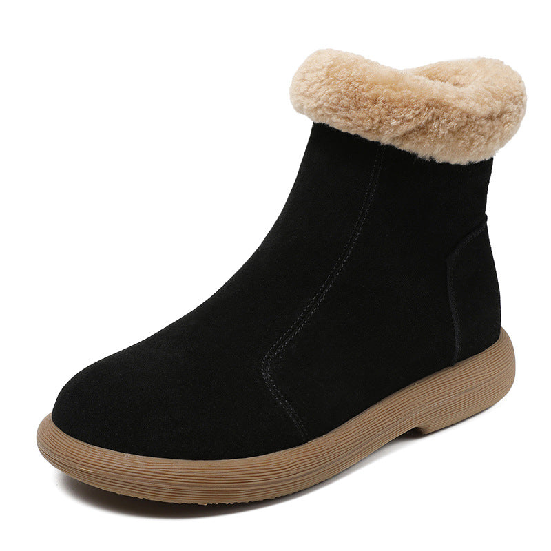 Women Retro Minimalism Solid Suede Flat Snow Boots-RAIIFY