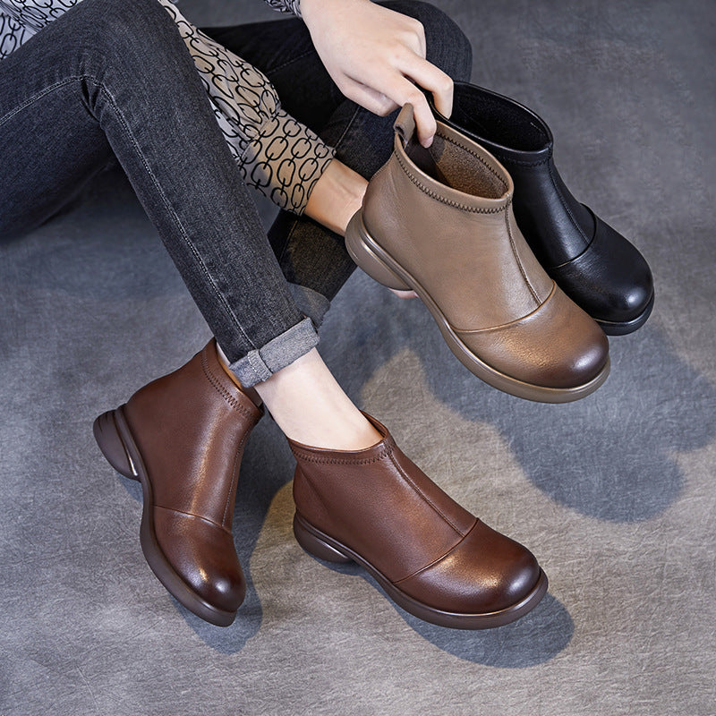 Women Retro Soft Leather Flat Ankle Boots-RAIIFY