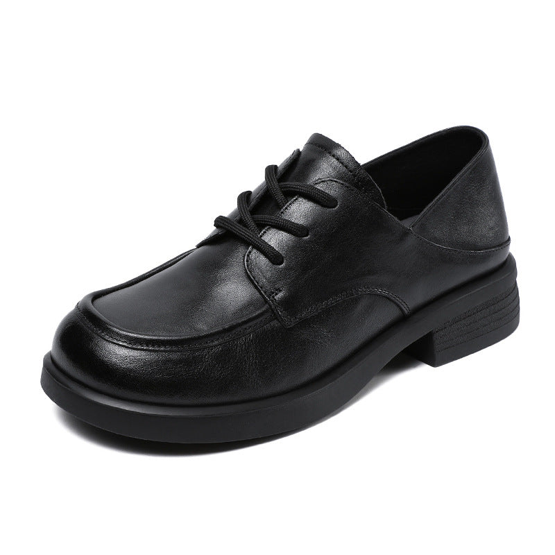 Women Solid Soft Leather Simple Lace-up Loafers-RAIIFY