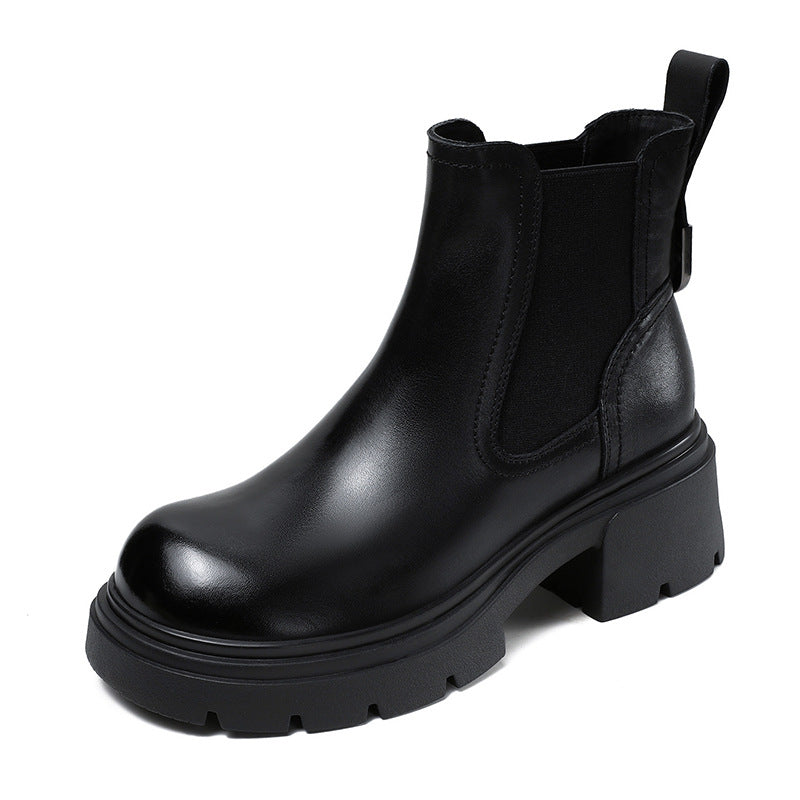 Women's Solid Leather Casual Ankle Boots-RAIIFY