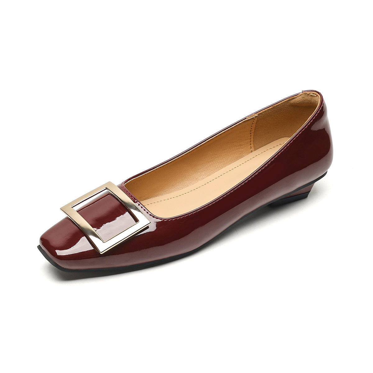 Women Fashion Glossy Leather Low Block Pumps-RAIIFY