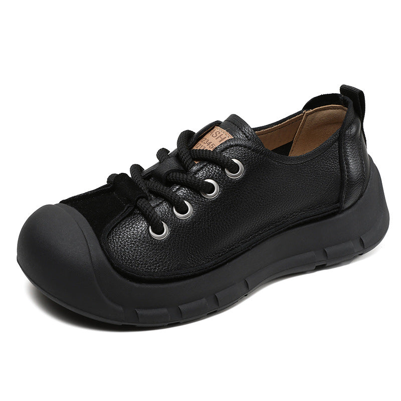 Women Retro Leather Soft Flat Casual Shoes-RAIIFY