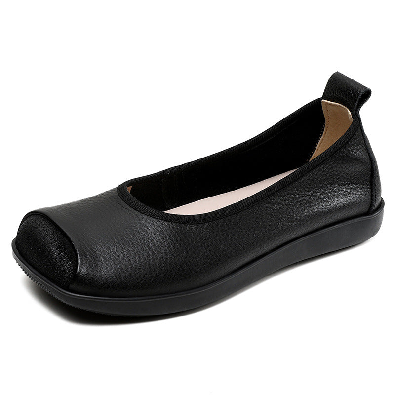 Women Retro Soft Solid Leather Casual Flats-RAIIFY