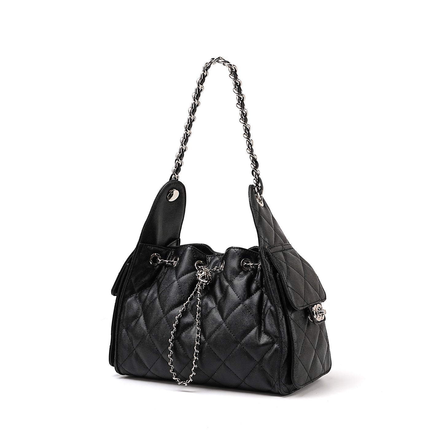 Women's Quilted Leather Chain Strap Bucket Bag-RAIIFY