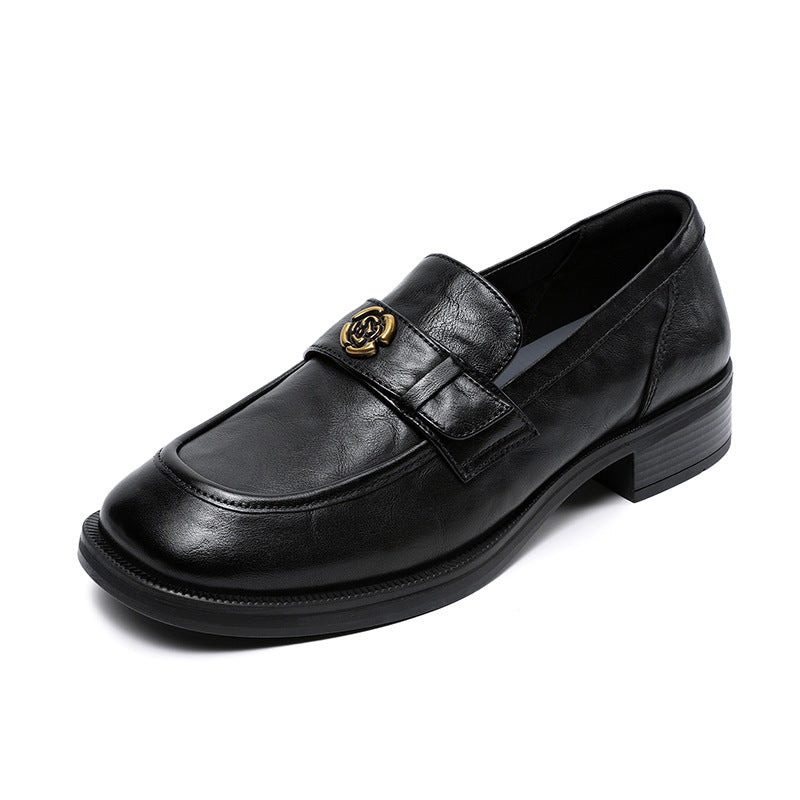 Women Vintage Solid Leather Work Loafers-RAIIFY