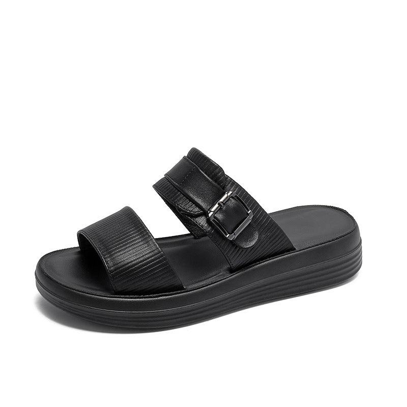 Women Minimalist Leather Soft Casual Slides-RAIIFY