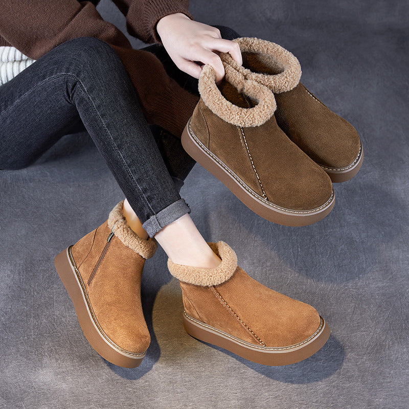 Women Vintage Suede Winter Fleece Ankle Boots-RAIIFY