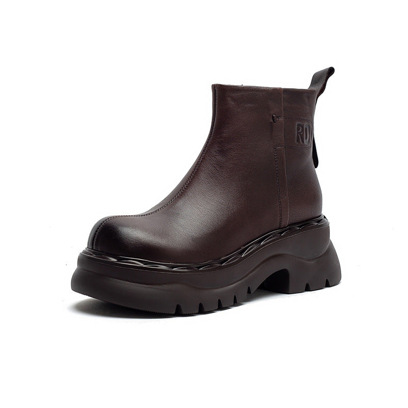 Women's Retro Plain Leather Casual Ankle Boots-RAIIFY