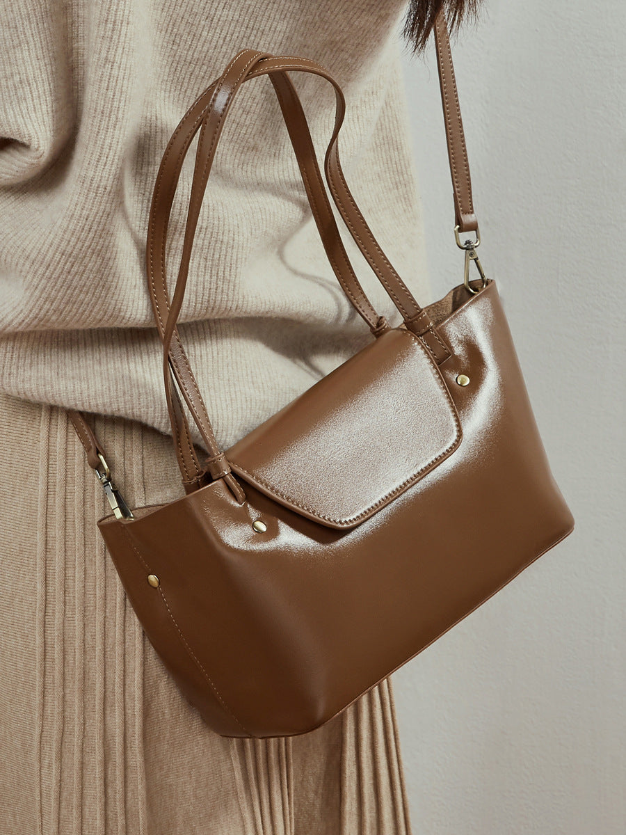 Women's Simple Plain Leather Casual Shoulder Bag-RAIIFY