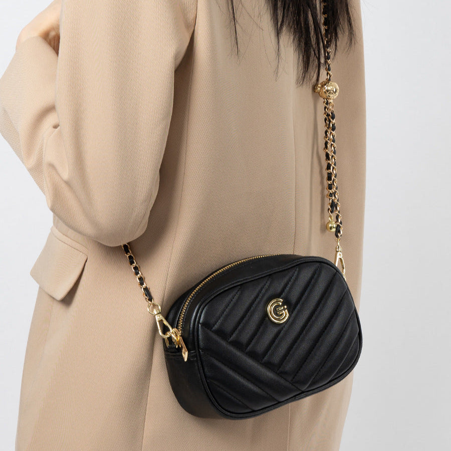 Women's Plain Quilted Leather Chain Crossbody Bag-RAIIFY