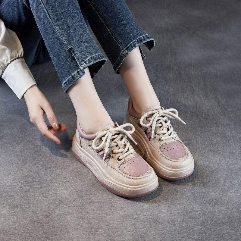 Women Fashion Hollow Leather Thick Soled Casual Shoes-RAIIFY