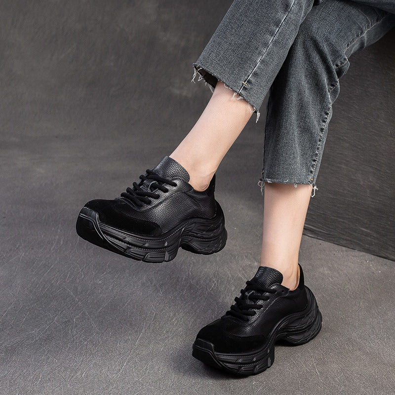 Women Retro Soft Leather Platform Casual Sneakers-RAIIFY