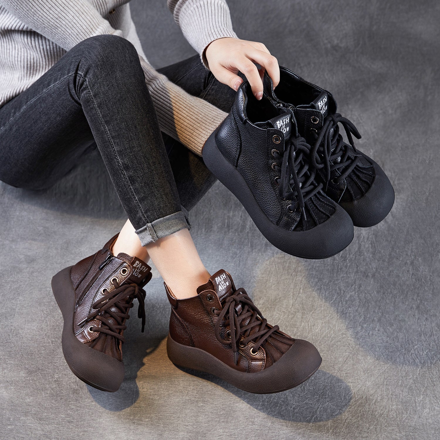 Women's Plain Leather Comfort Casual Flat Ankle Boots-RAIIFY