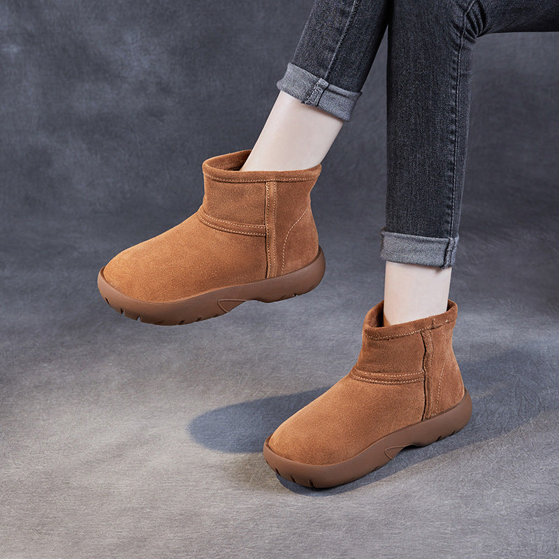 Women Vintage Solid Suede Soft Ankle Snow Boots-RAIIFY