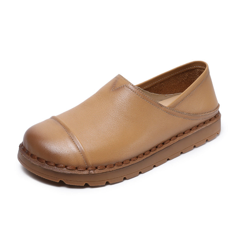 Women Minimalism Plain Leather Flat Soft Casual Shoes-RAIIFY