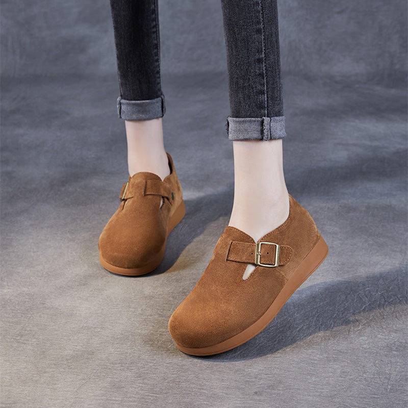 Women Retro Minimalism Solid Suede Flat Casual Shoes-RAIIFY