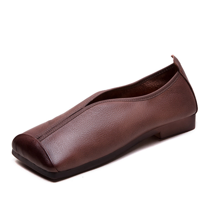 Women Retro Solid Leather Casual Soft Flats-RAIIFY