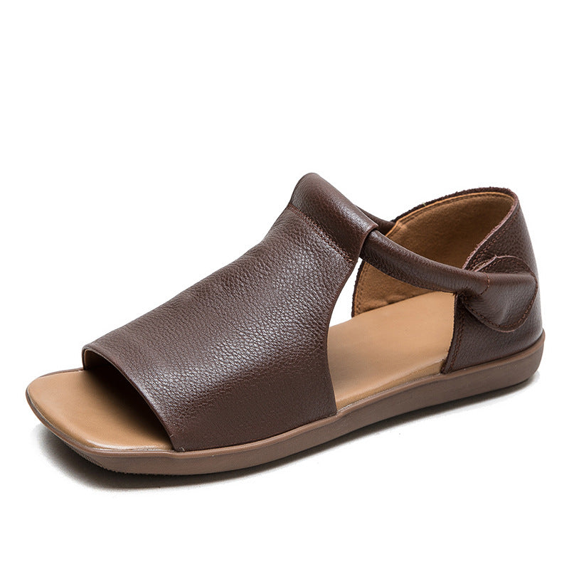 Women Minimalist Leather Flat Casual Sandals-RAIIFY