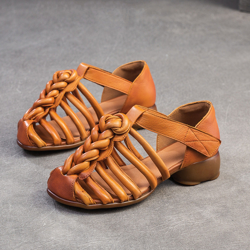 Women Retro Plaited Leather Summer Casual Sandals-RAIIFY