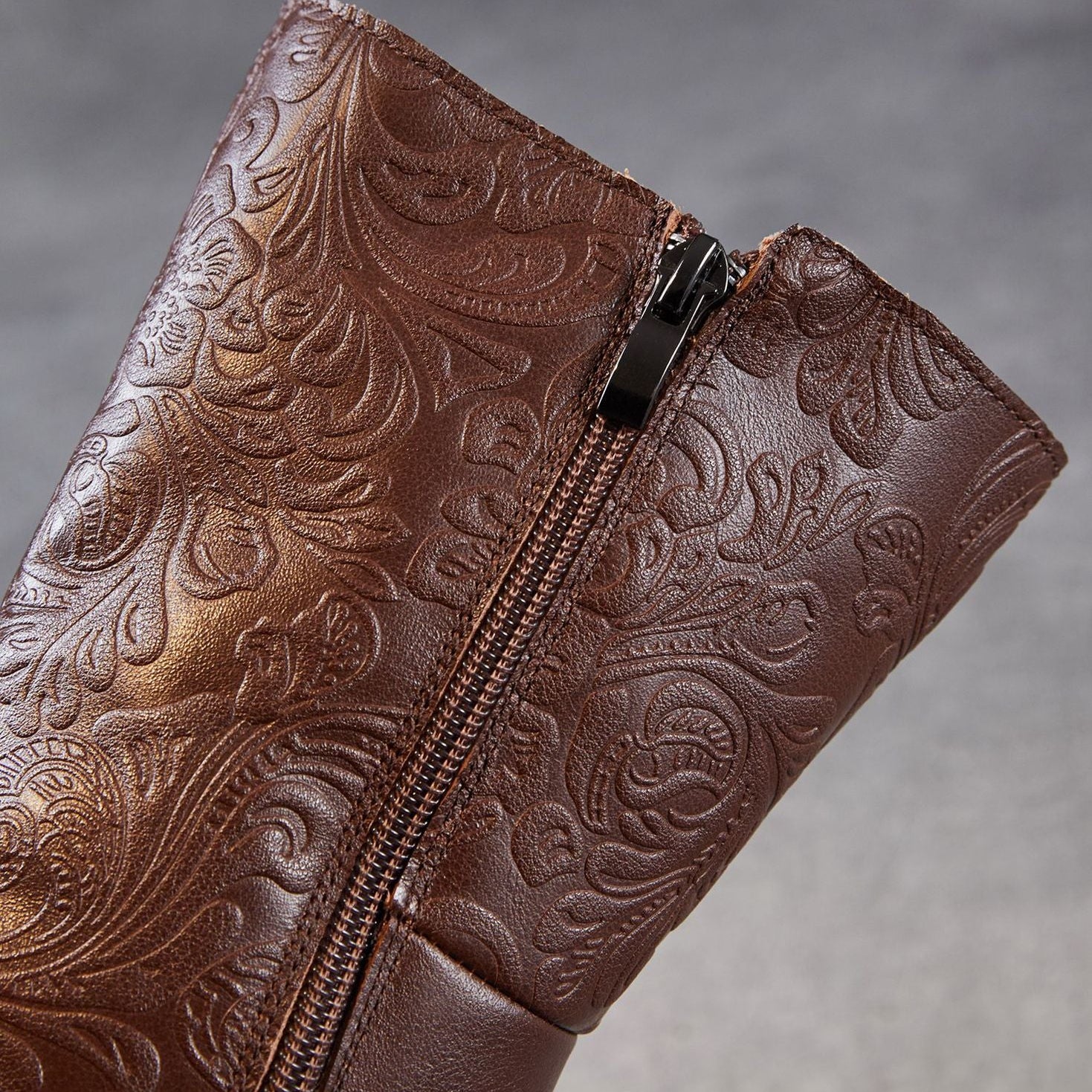 Women's Retro Embossed Leather Furred Mid-Calf Boots-RAIIFY